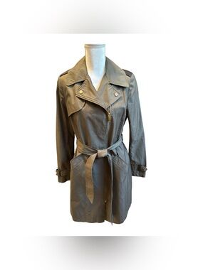 Via Spiga Asymmetrical Zip Trench Coat in Olive Green- Medium #100